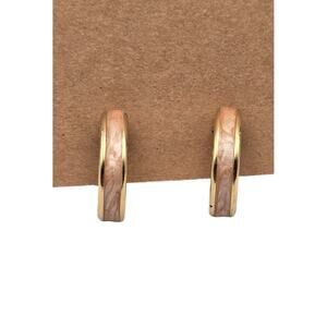 Gold Hoop Clip-On Earrings Pink Marbled Enamel – Romantic Vintage Glam